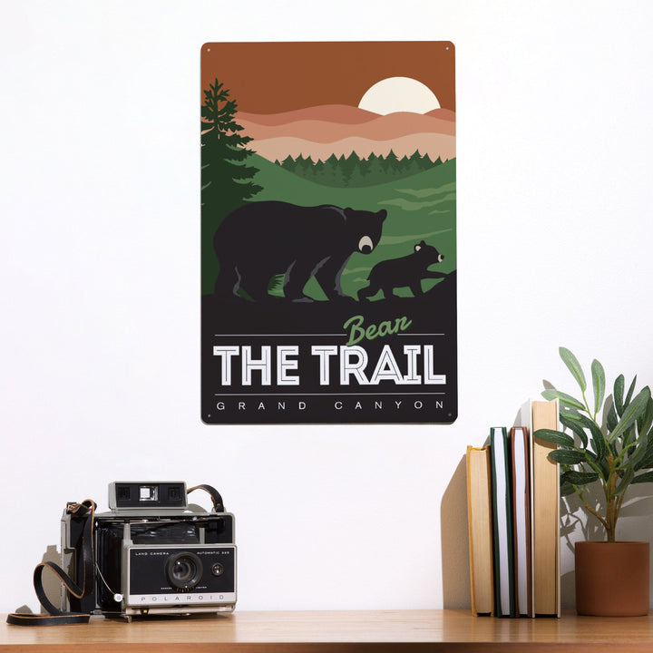 Grand Canyon National Park, Arizona, Bear the Trail, Vector Style, Metal Signs Metal Lantern Press 