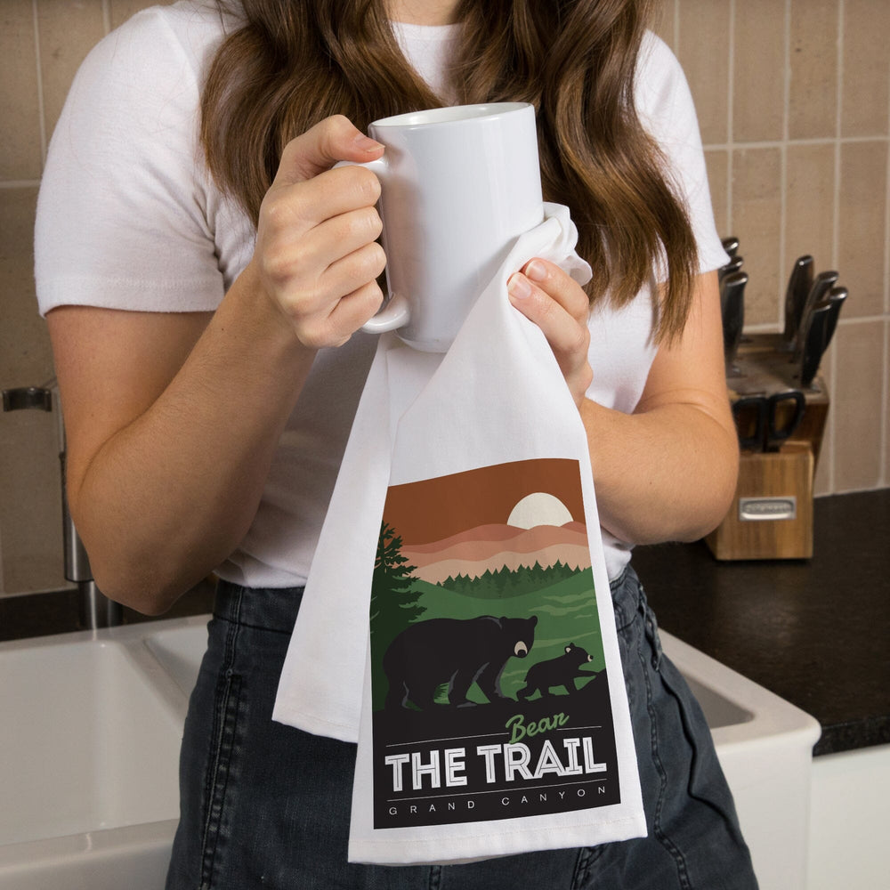 Grand Canyon National Park, Arizona, Bear the Trail, Vector Style, Organic Cotton Kitchen Tea Towels Kitchen Lantern Press 
