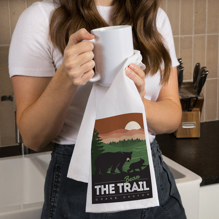 Grand Canyon National Park, Arizona, Bear the Trail, Vector Style, Organic Cotton Kitchen Tea Towels Kitchen Lantern Press 