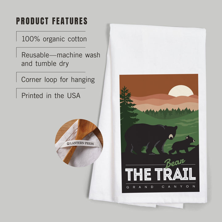Grand Canyon National Park, Arizona, Bear the Trail, Vector Style, Organic Cotton Kitchen Tea Towels Kitchen Lantern Press 