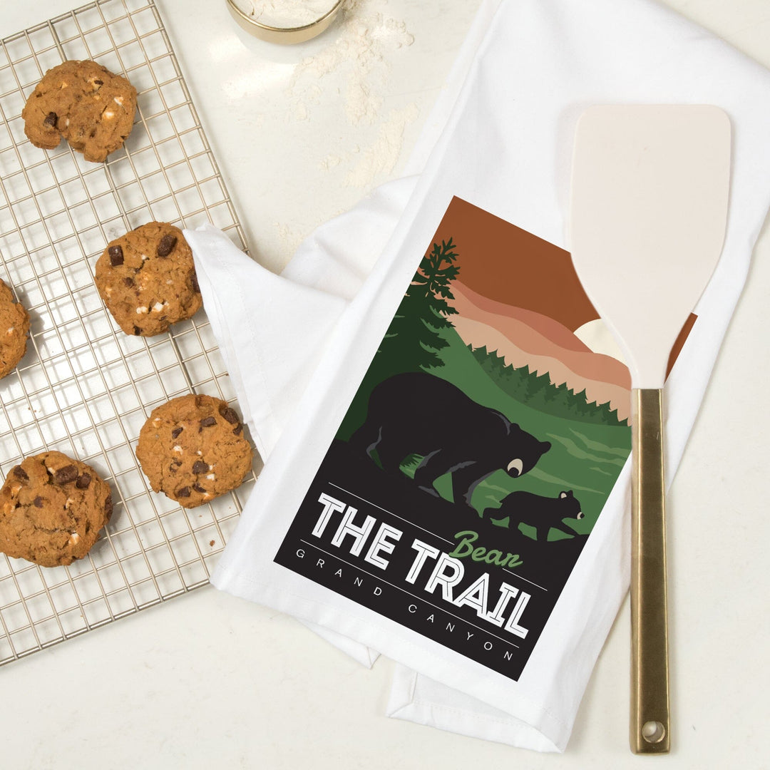 Grand Canyon National Park, Arizona, Bear the Trail, Vector Style, Organic Cotton Kitchen Tea Towels Kitchen Lantern Press 