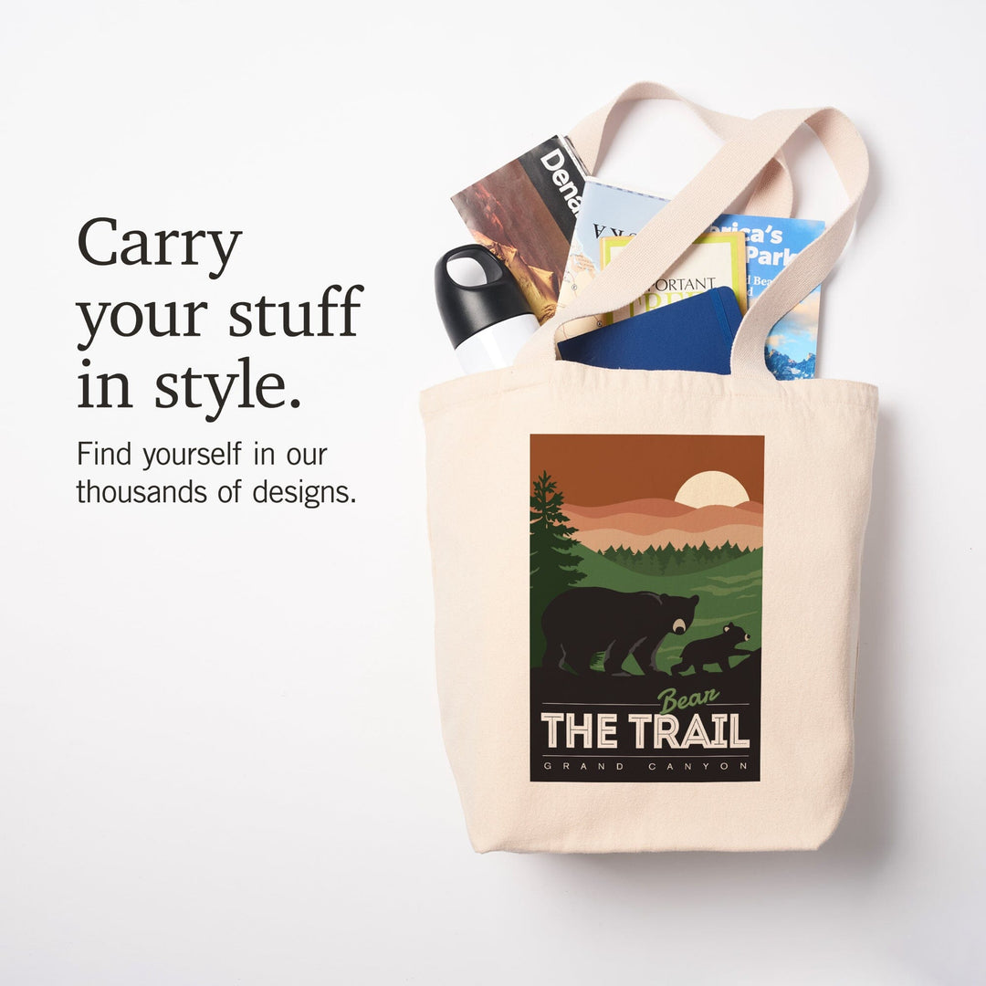 Grand Canyon National Park, Arizona, Bear the Trail, Vector Style, Tote Bag Totes Lantern Press 