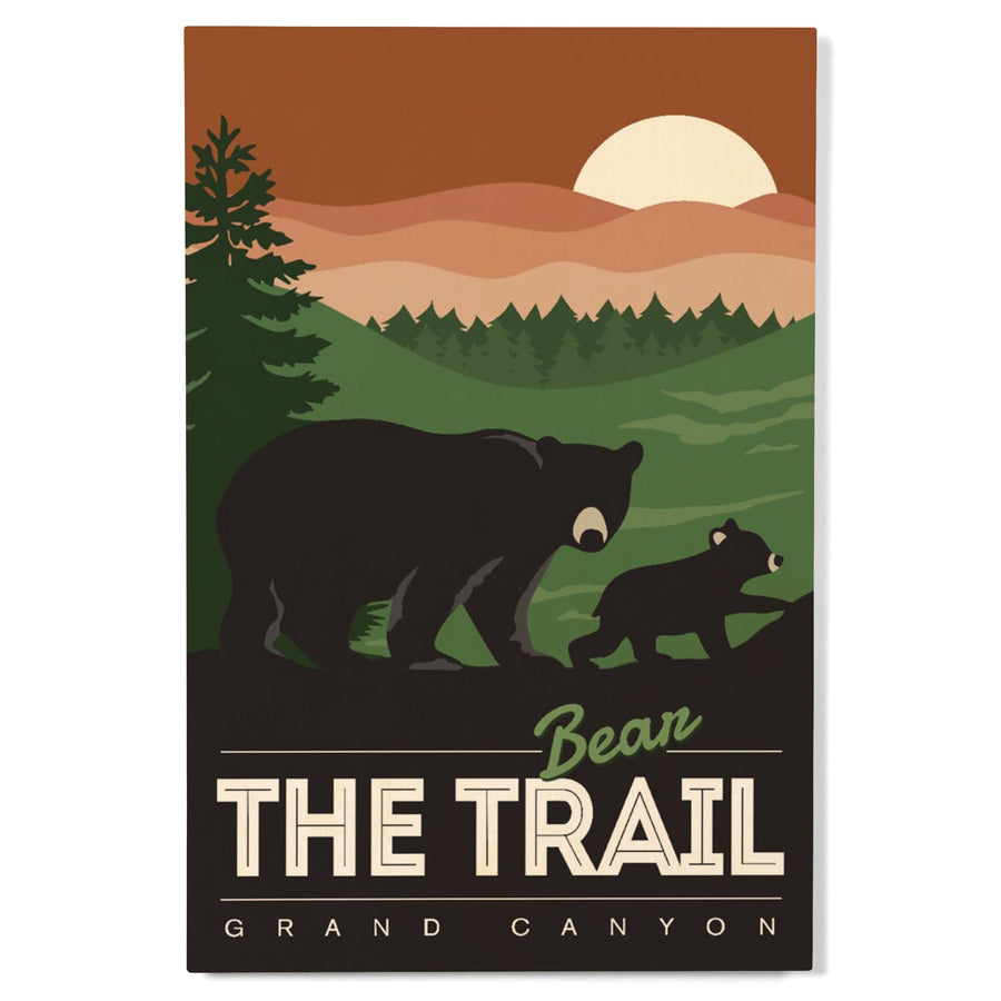 Grand Canyon National Park, Arizona, Bear the Trail, Vector Style, Wood Signs and Postcards Wood Lantern Press 