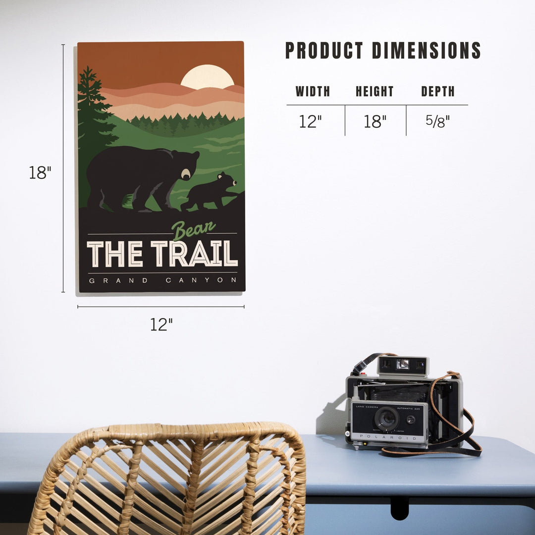 Grand Canyon National Park, Arizona, Bear the Trail, Vector Style, Wood Signs and Postcards Wood Lantern Press 