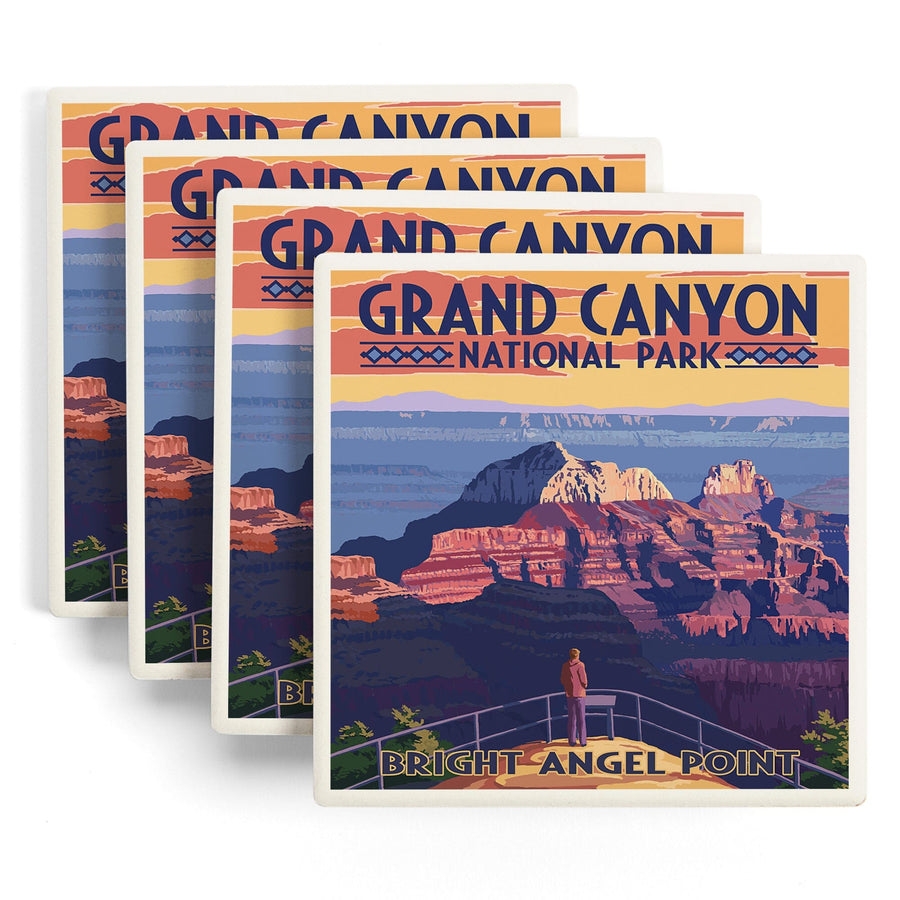 Grand Canyon National Park, Arizona, Bright Angel Point, Lantern Press Artwork, Coaster Set - Lantern Press