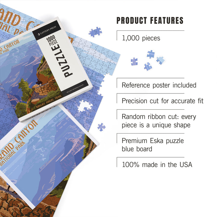 Grand Canyon National Park, Arizona, Bright Angel Trail, Jigsaw Puzzle Puzzle Lantern Press 