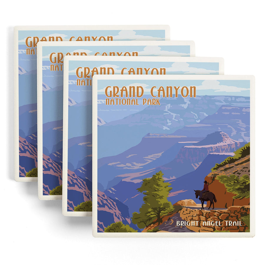 Grand Canyon National Park, Arizona, Bright Angel Trail, Lantern Press Artwork, Coaster Set - Lantern Press