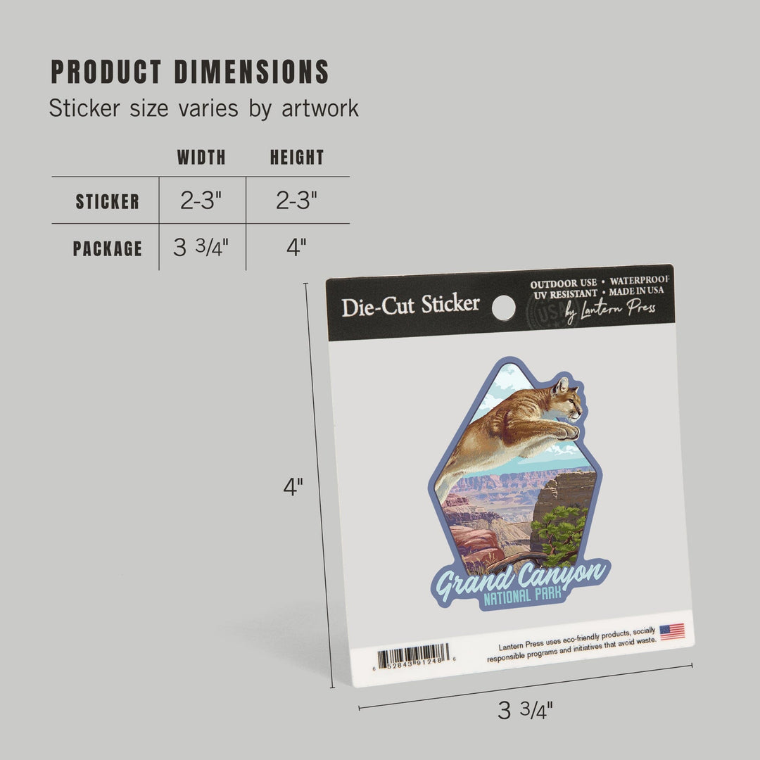 Grand Canyon National Park, Arizona, Cougar Jumping, Contour, Vinyl Sticker Sticker Lantern Press 