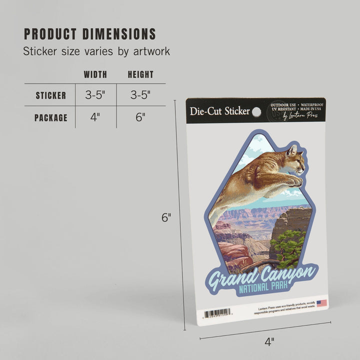 Grand Canyon National Park, Arizona, Cougar Jumping, Contour, Vinyl Sticker Sticker Lantern Press 