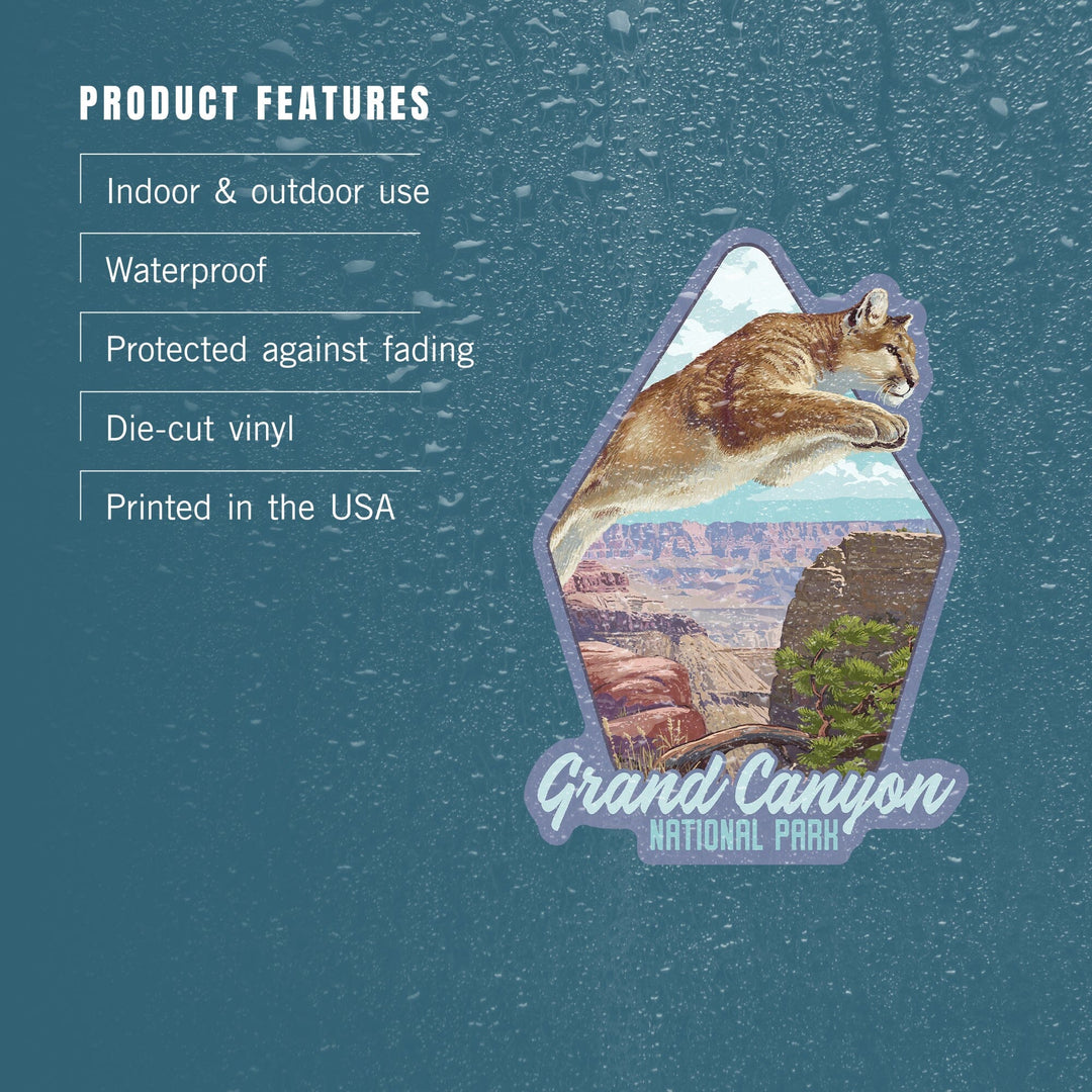 Grand Canyon National Park, Arizona, Cougar Jumping, Contour, Vinyl Sticker Sticker Lantern Press 