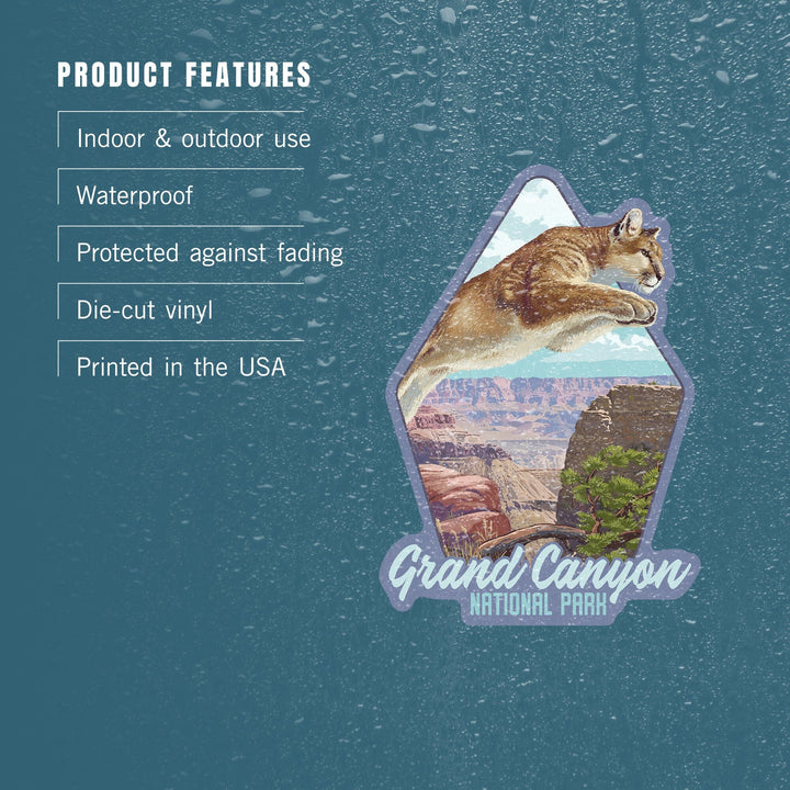 Grand Canyon National Park, Arizona, Cougar Jumping, Contour, Vinyl Sticker Sticker Lantern Press 