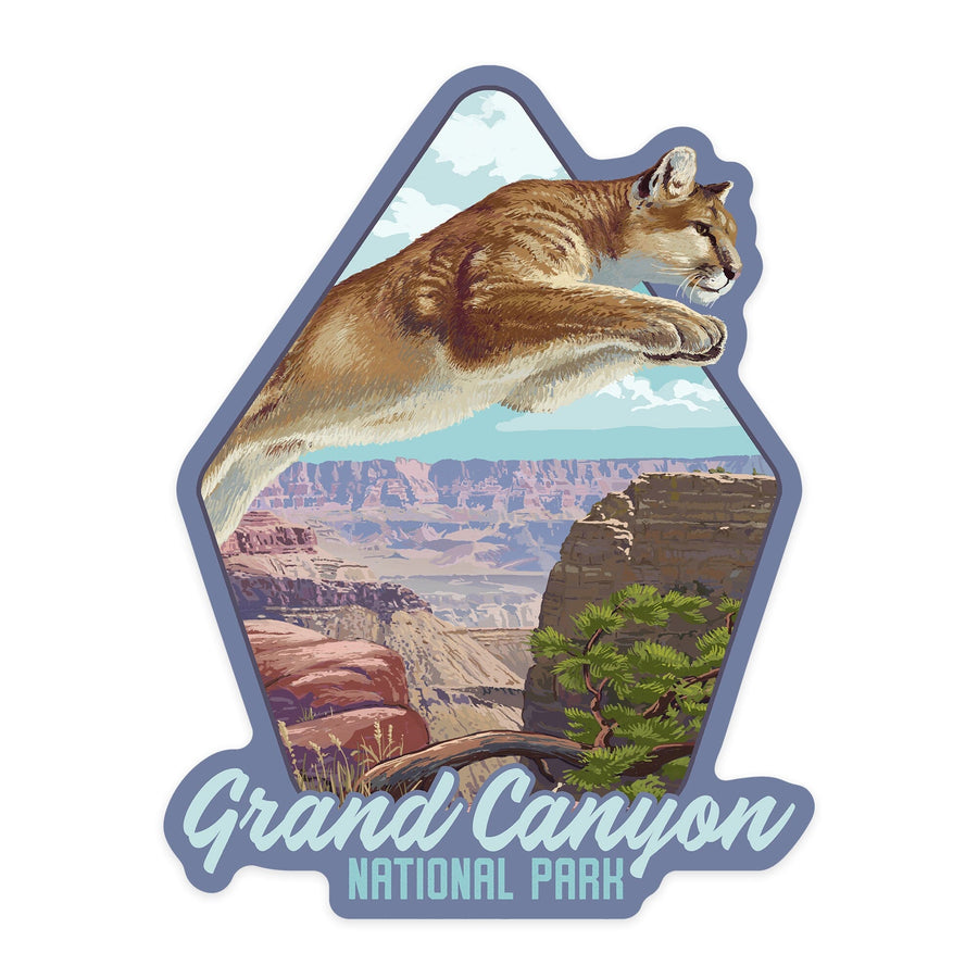 Grand Canyon National Park, Arizona, Cougar Jumping, Contour, Vinyl Sticker Sticker Lantern Press 