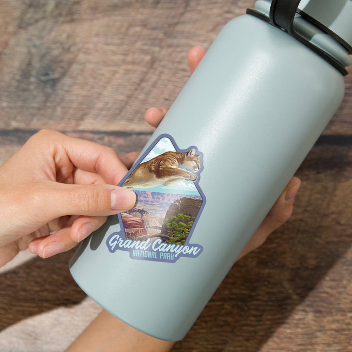 Grand Canyon National Park, Arizona, Cougar Jumping, Contour, Vinyl Sticker Sticker Lantern Press 