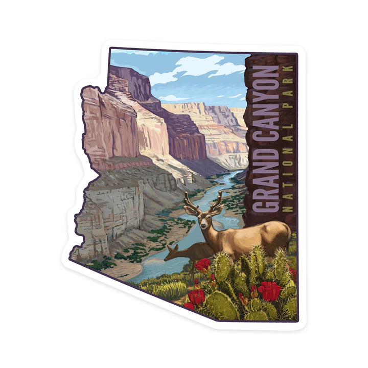 Grand Canyon National Park, Arizona, Deer Scene, Contour, Lantern Press Artwork, Vinyl Sticker Sticker Lantern Press 