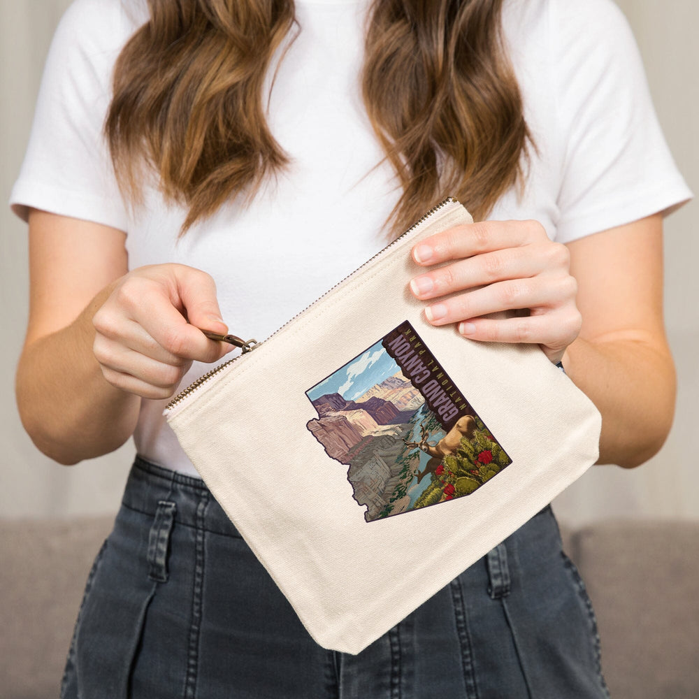 Grand Canyon National Park, Arizona, Deer Scene,, Organic Cotton Zipper Pouch, Go Bag Go Bag Lantern Press 