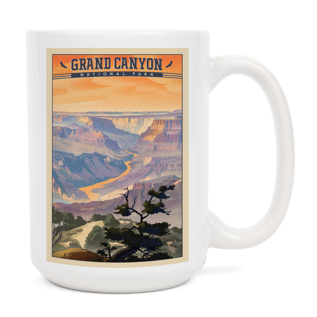 Grand Canyon National Park, Arizona, Desert View, Lithograph National Park Series, Lantern Press Artwork, Ceramic Mug Mugs Lantern Press 