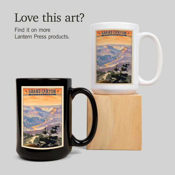 Grand Canyon National Park, Arizona, Desert View, Lithograph National Park Series, Lantern Press Artwork, Ceramic Mug Mugs Lantern Press 