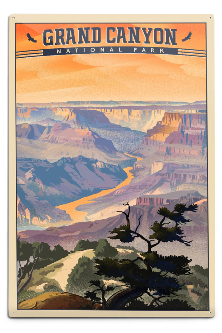 Grand Canyon National Park, Arizona, Desert View, Lithograph National Park Series, Metal Signs Metal Lantern Press 12x18 Metal Sign 