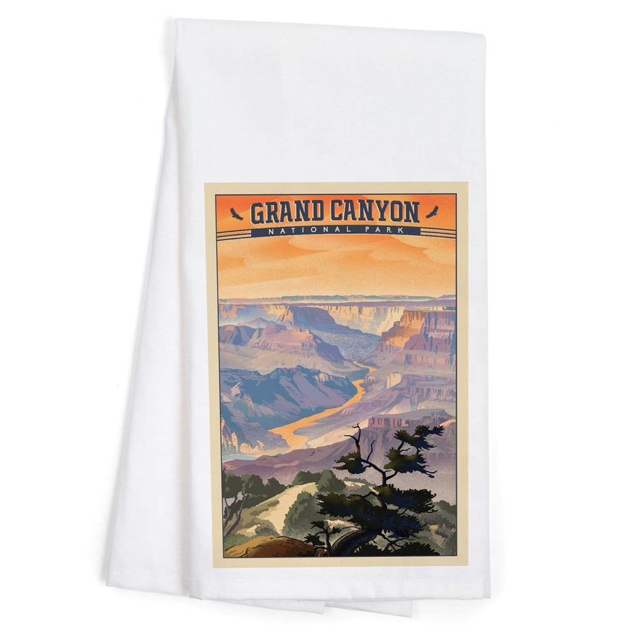 Grand Canyon National Park, Arizona, Desert View, Lithograph National Park Series, Organic Cotton Kitchen Tea Towels Kitchen Lantern Press 