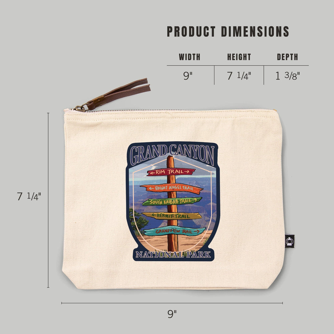 Grand Canyon National Park, Arizona, Destination Signpost,, Organic Cotton Zipper Pouch, Go Bag Go Bag Lantern Press 