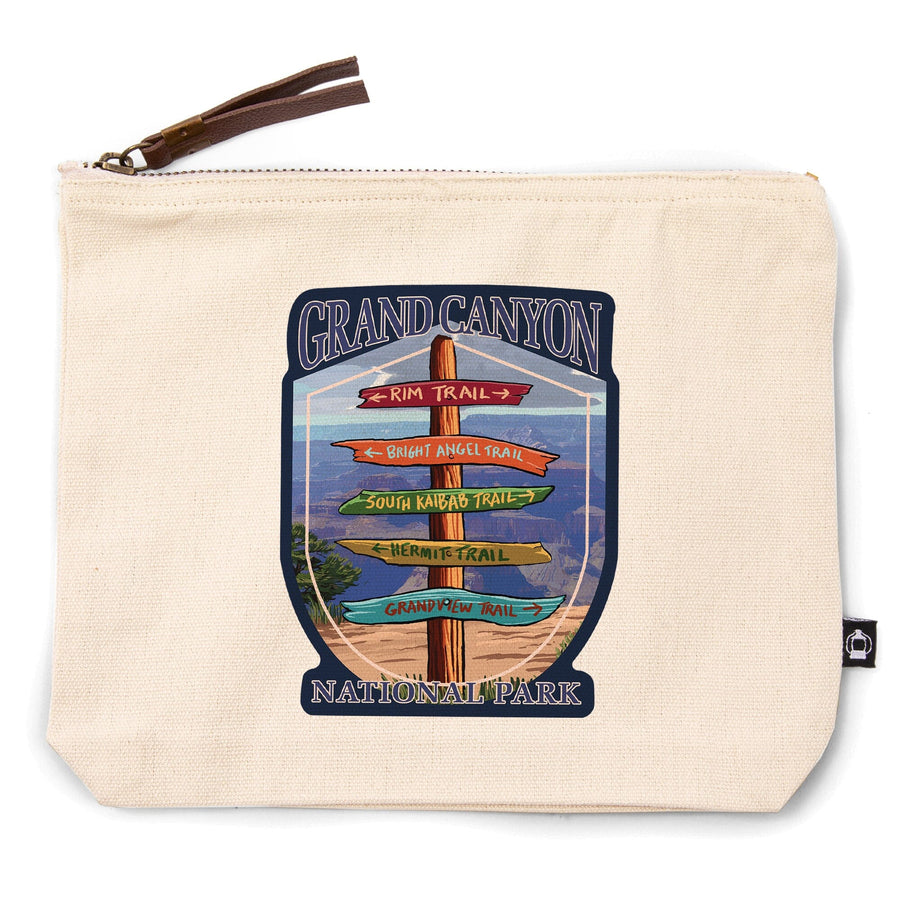 Grand Canyon National Park, Arizona, Destination Signpost,, Organic Cotton Zipper Pouch, Go Bag Go Bag Lantern Press 