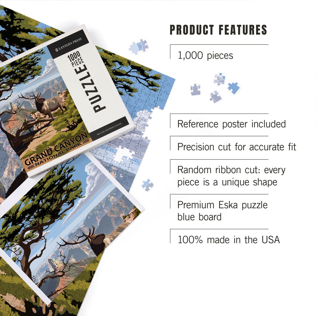 Grand Canyon National Park, Arizona, Elk and Point Imperial, Jigsaw Puzzle Puzzle Lantern Press 