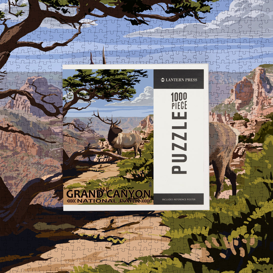 Grand Canyon National Park, Arizona, Elk and South Rim, Jigsaw Puzzle Puzzle Lantern Press 