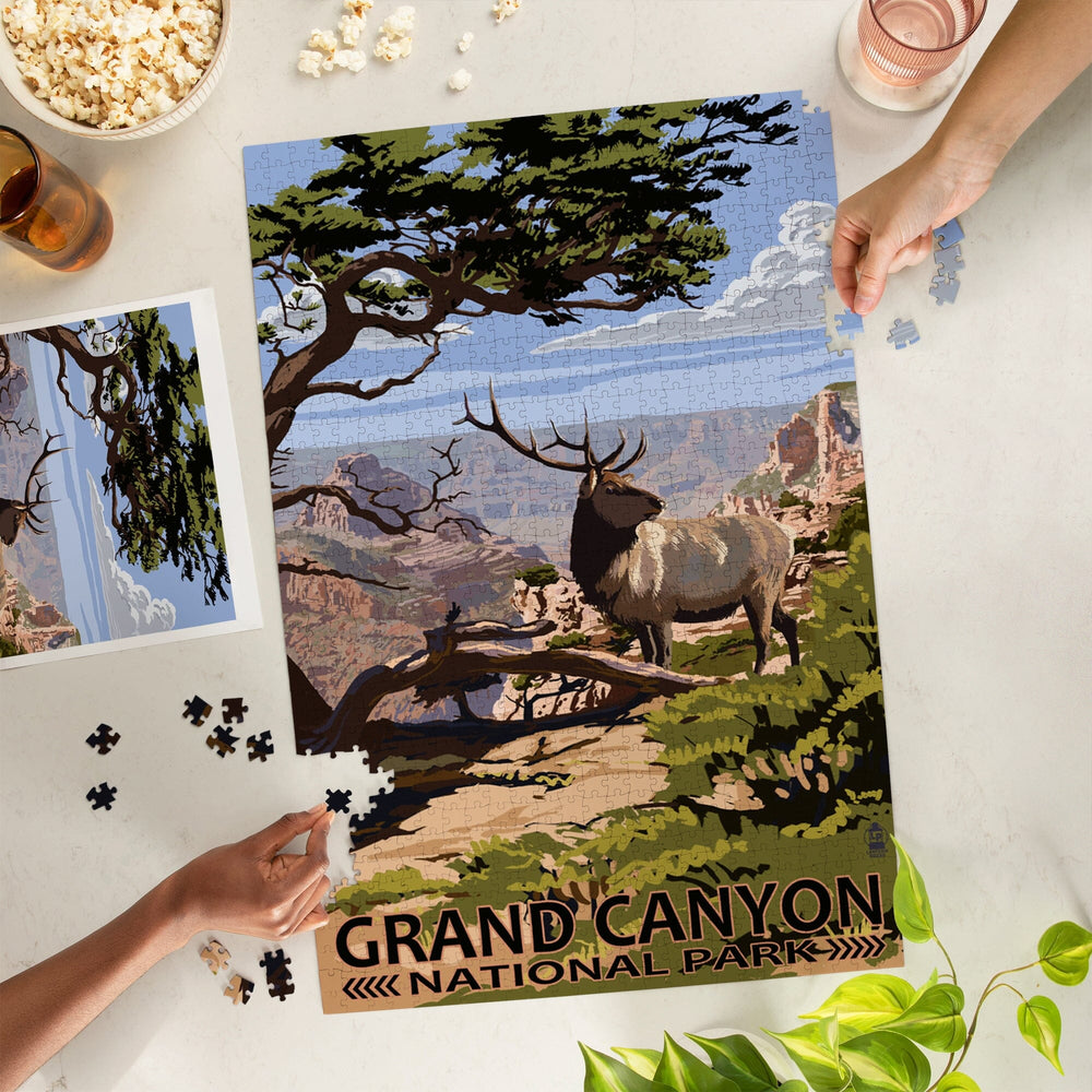 Grand Canyon National Park, Arizona, Elk and South Rim, Jigsaw Puzzle Puzzle Lantern Press 
