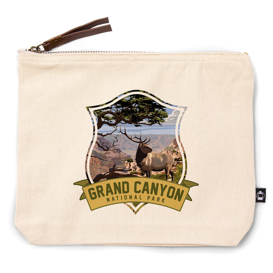 Grand Canyon National Park, Arizona, Elk and South Rim,, Organic Cotton Zipper Pouch, Go Bag Go Bag Lantern Press 