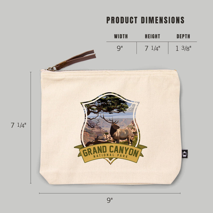 Grand Canyon National Park, Arizona, Elk and South Rim,, Organic Cotton Zipper Pouch, Go Bag Go Bag Lantern Press 