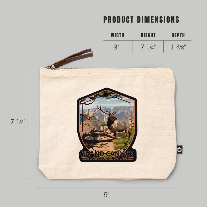 Grand Canyon National Park, Arizona, Elk,, Organic Cotton Zipper Pouch, Go Bag Go Bag Lantern Press 