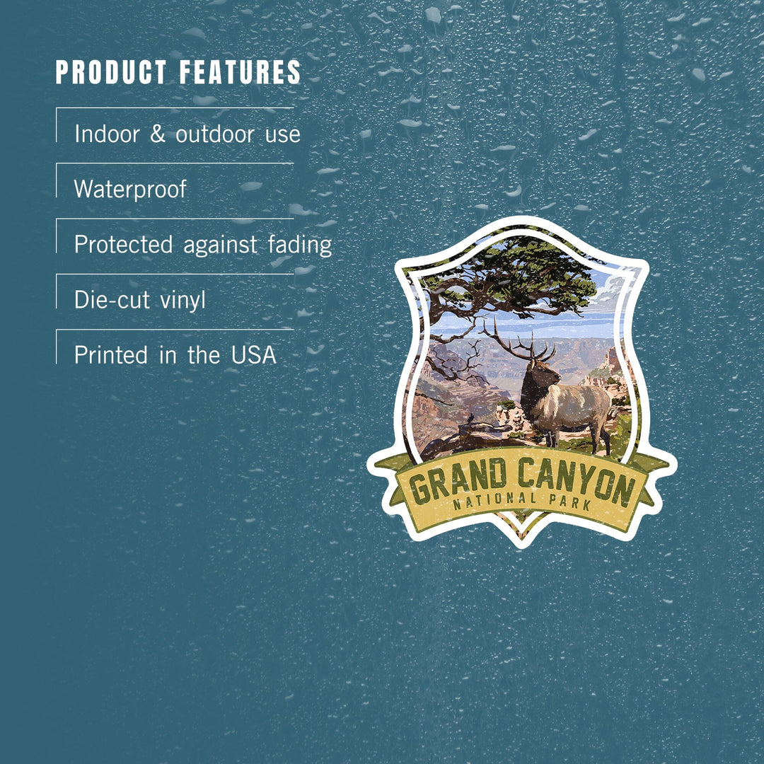 Grand Canyon National Park, Arizona, Elk & South Rim, Contour, Lantern Press Artwork, Vinyl Sticker Sticker Lantern Press 