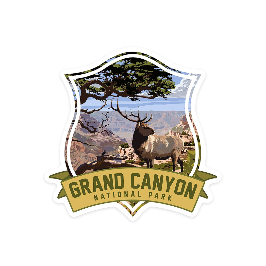 Grand Canyon National Park, Arizona, Elk & South Rim, Contour, Lantern Press Artwork, Vinyl Sticker Sticker Lantern Press 