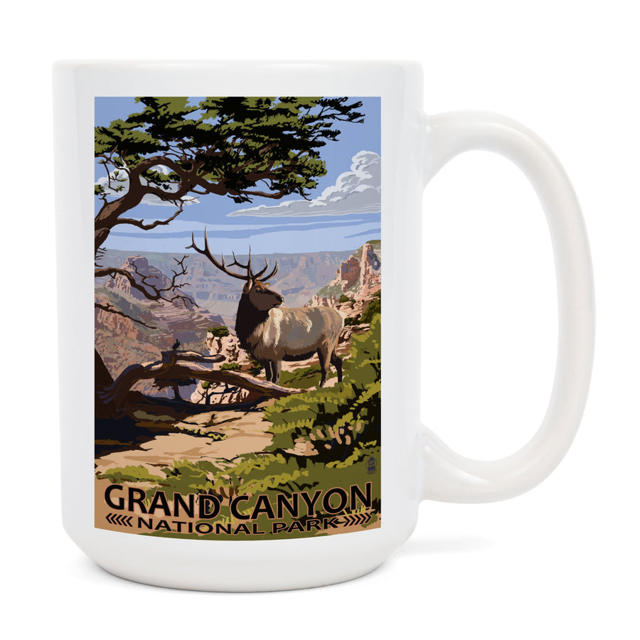 Grand Canyon National Park, Arizona, Elk & South Rim, Lantern Press Artwork, Ceramic Mug Mugs Lantern Press 