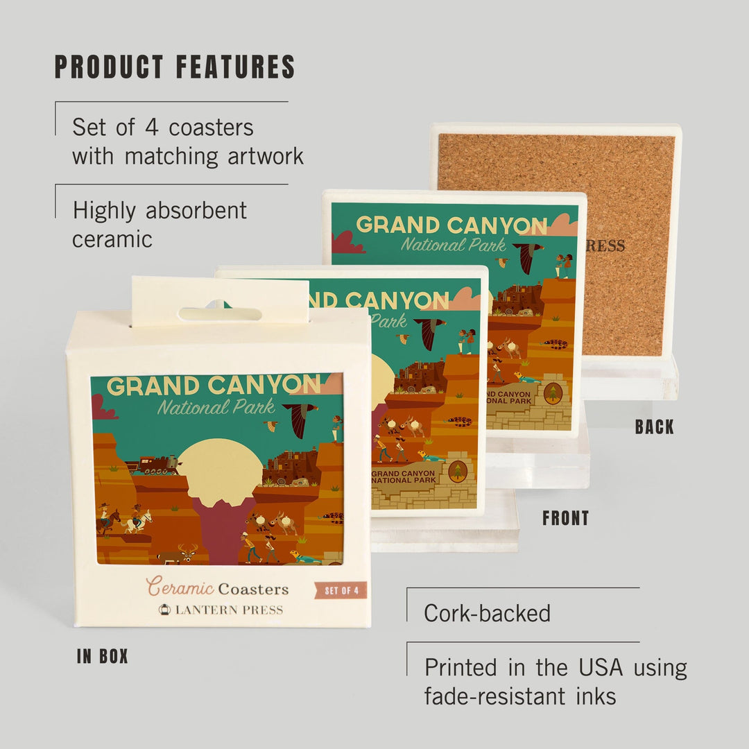 Grand Canyon National Park, Arizona, Geometric National Park Series, Coasters Coasters Lantern Press 