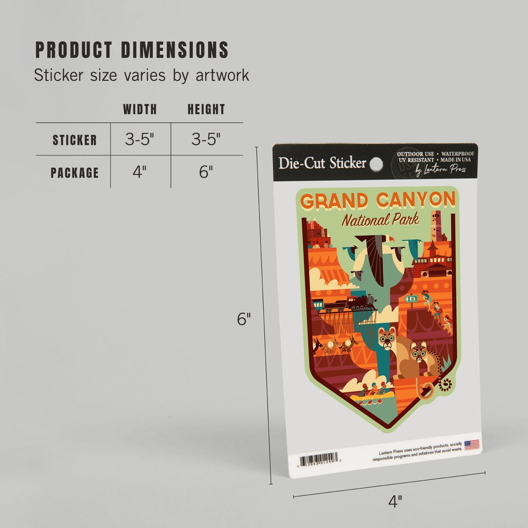 Grand Canyon National Park, Arizona, Geometric National Park Series, Contour, Vinyl Sticker Sticker Lantern Press 
