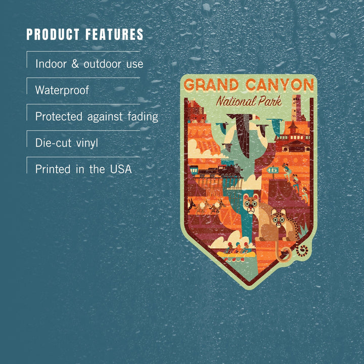 Grand Canyon National Park, Arizona, Geometric National Park Series, Contour, Vinyl Sticker Sticker Lantern Press 