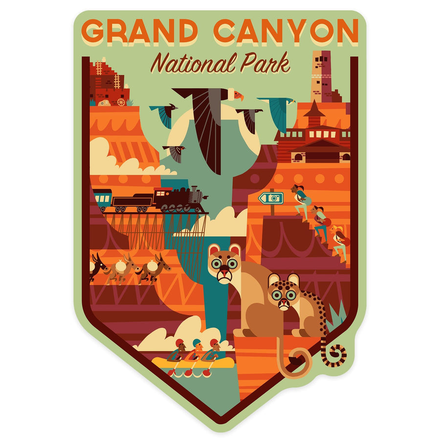Grand Canyon National Park, Arizona, Geometric National Park Series, Contour, Vinyl Sticker Sticker Lantern Press 