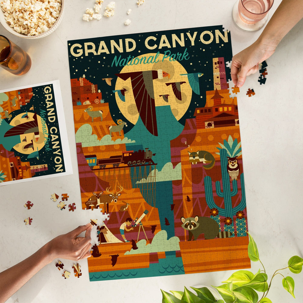 Grand Canyon National Park, Arizona, Geometric National Park Series (night), Jigsaw Puzzle Puzzle Lantern Press 