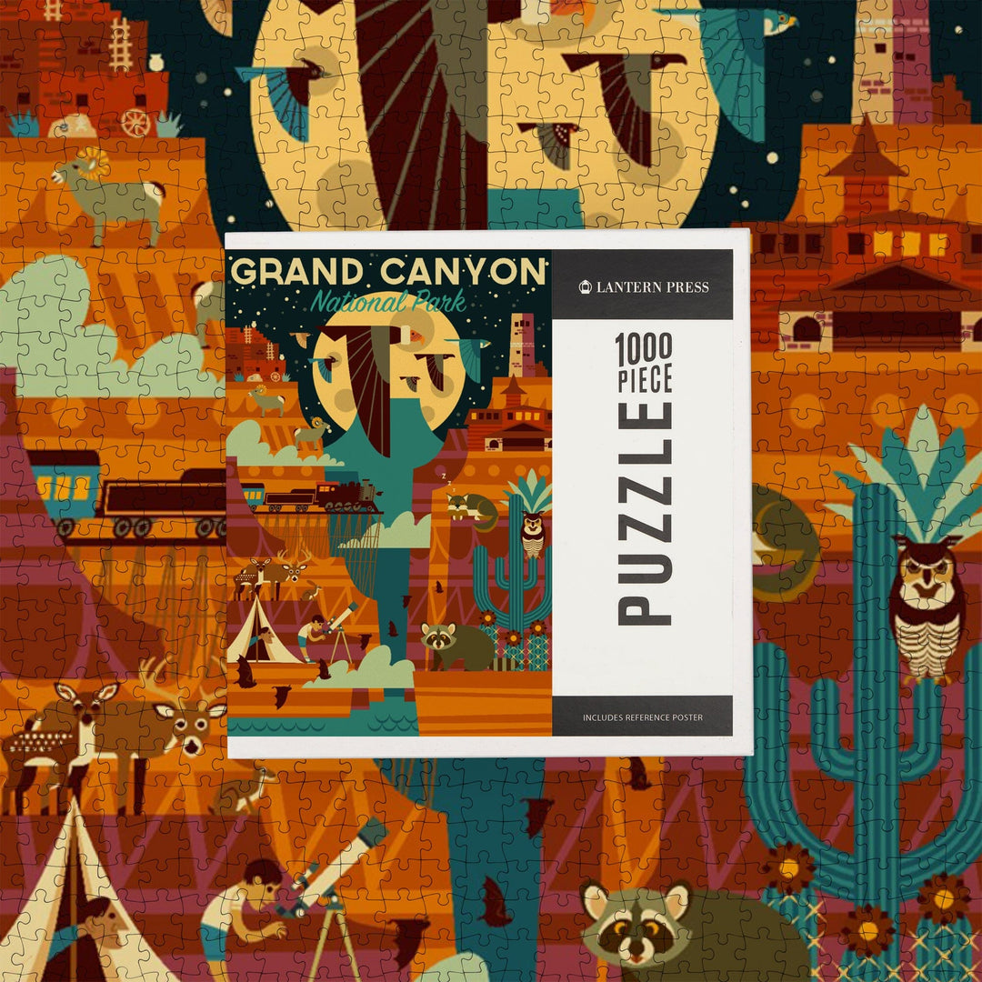 Grand Canyon National Park, Arizona, Geometric National Park Series (night), Jigsaw Puzzle Puzzle Lantern Press 