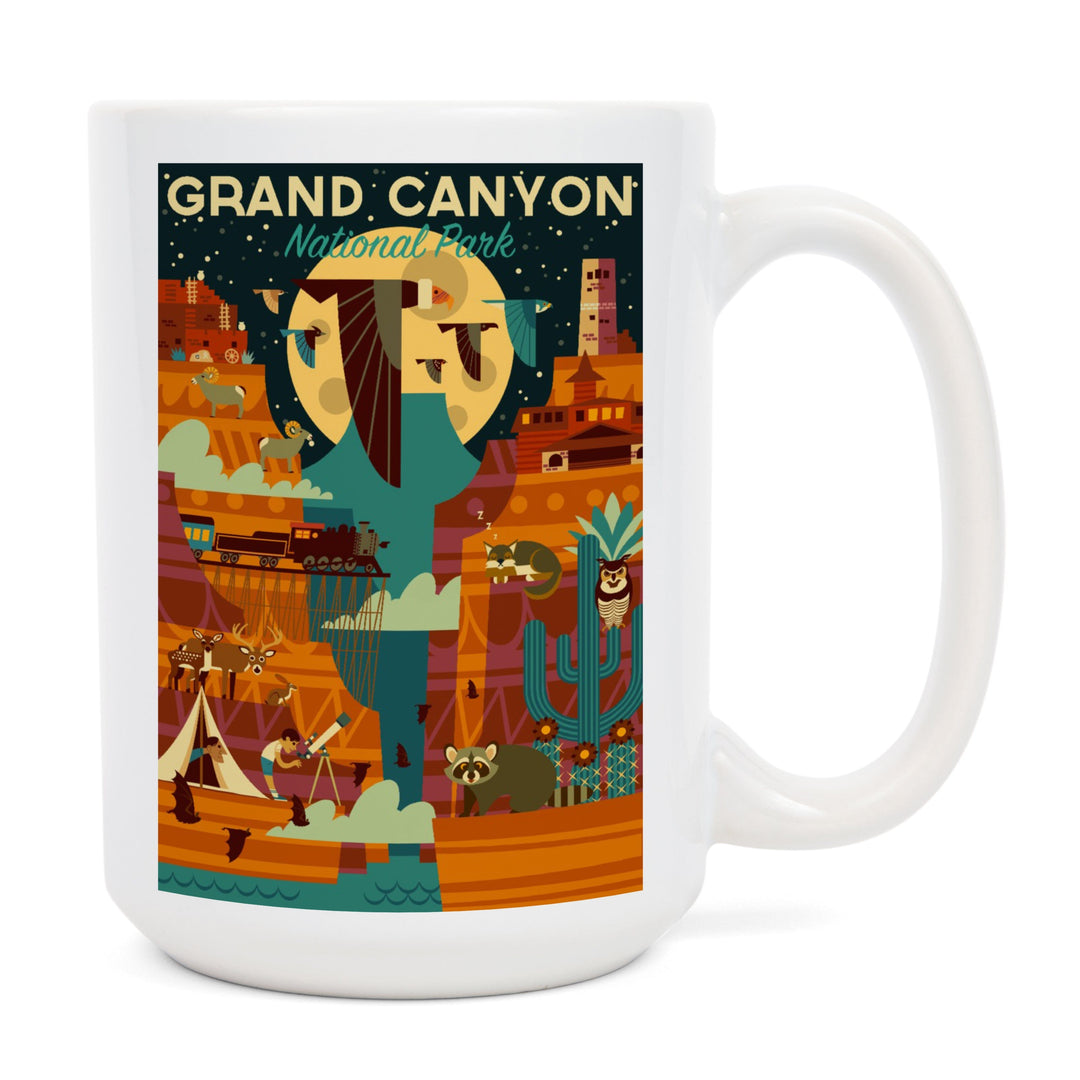 Grand Canyon National Park, Arizona, Geometric National Park Series (night), Lantern Press Artwork, Ceramic Mug Mugs Lantern Press 