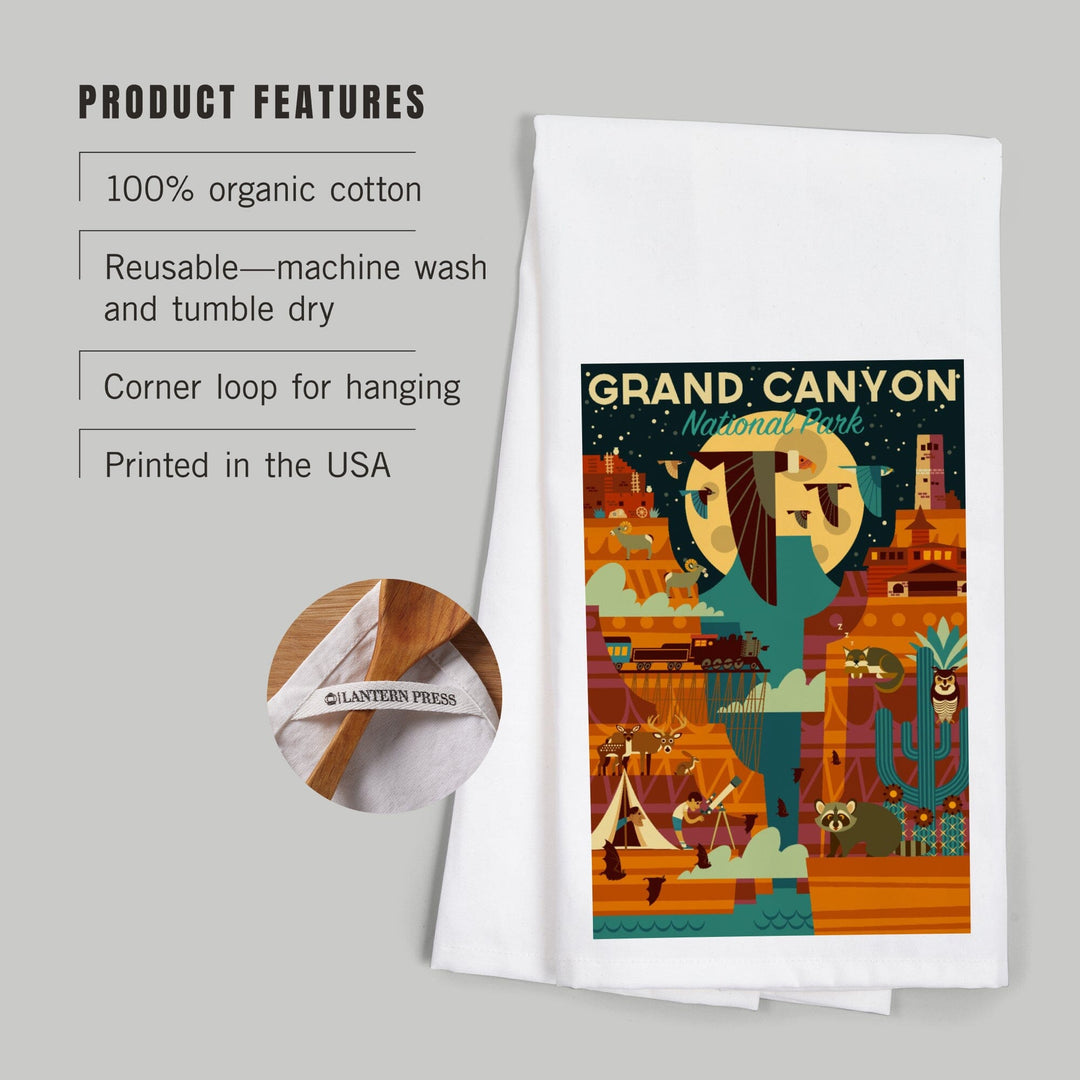 Grand Canyon National Park, Arizona, Geometric National Park Series (night), Organic Cotton Kitchen Tea Towels Kitchen Lantern Press 