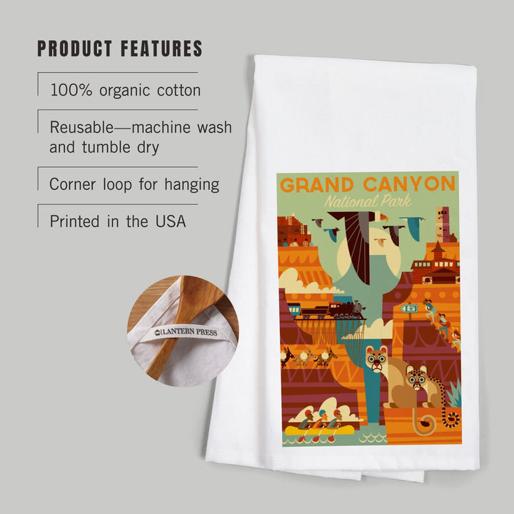 Grand Canyon National Park, Arizona, Geometric National Park Series, Organic Cotton Kitchen Tea Towels Kitchen Lantern Press 