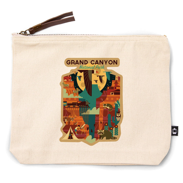 Grand Canyon National Park, Arizona, Geometric National Park Series,, Organic Cotton Zipper Pouch, Go Bag Go Bag Lantern Press 