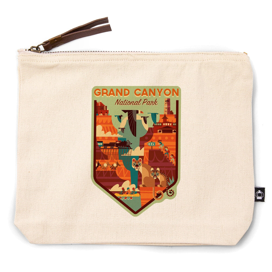 Grand Canyon National Park, Arizona, Geometric National Park Series,, Organic Cotton Zipper Pouch, Go Bag Go Bag Lantern Press 