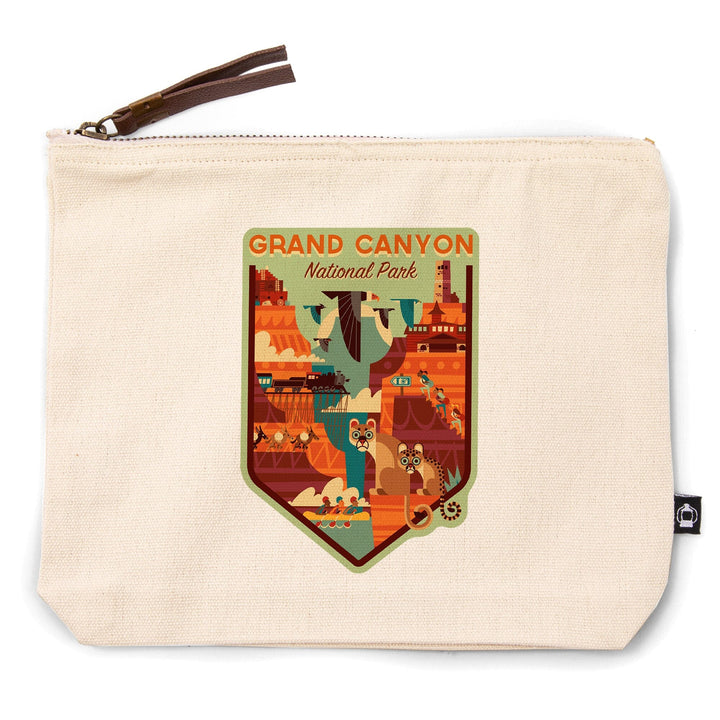 Grand Canyon National Park, Arizona, Geometric National Park Series,, Organic Cotton Zipper Pouch, Go Bag Go Bag Lantern Press 