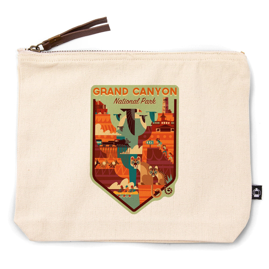 Grand Canyon National Park, Arizona, Geometric National Park Series,, Organic Cotton Zipper Pouch, Go Bag Go Bag Lantern Press 