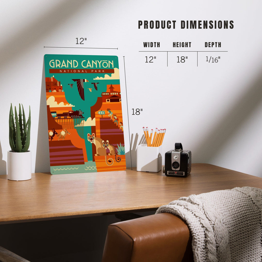 Grand Canyon National Park, Arizona, Geometric, Simple Day Scene, Metal Signs Metal Lantern Press 