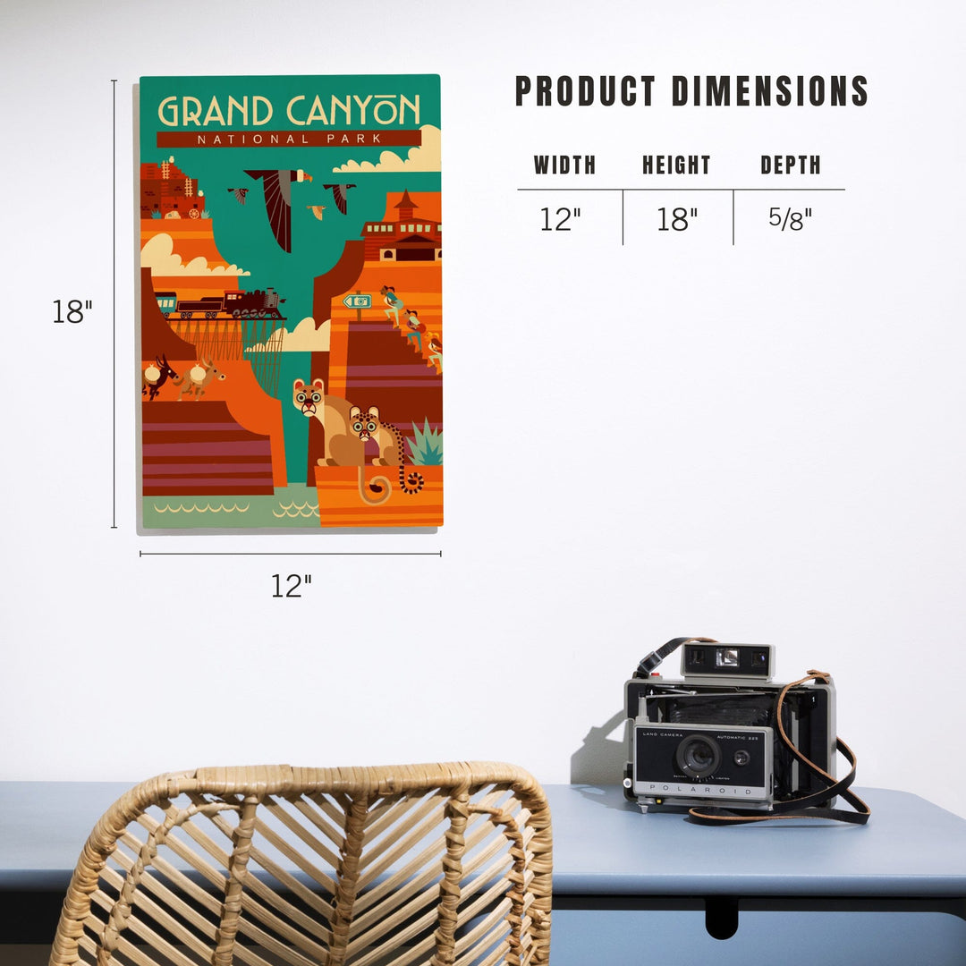 Grand Canyon National Park, Arizona, Geometric, Simple Day Scene, Wood Signs and Postcards Wood Lantern Press 