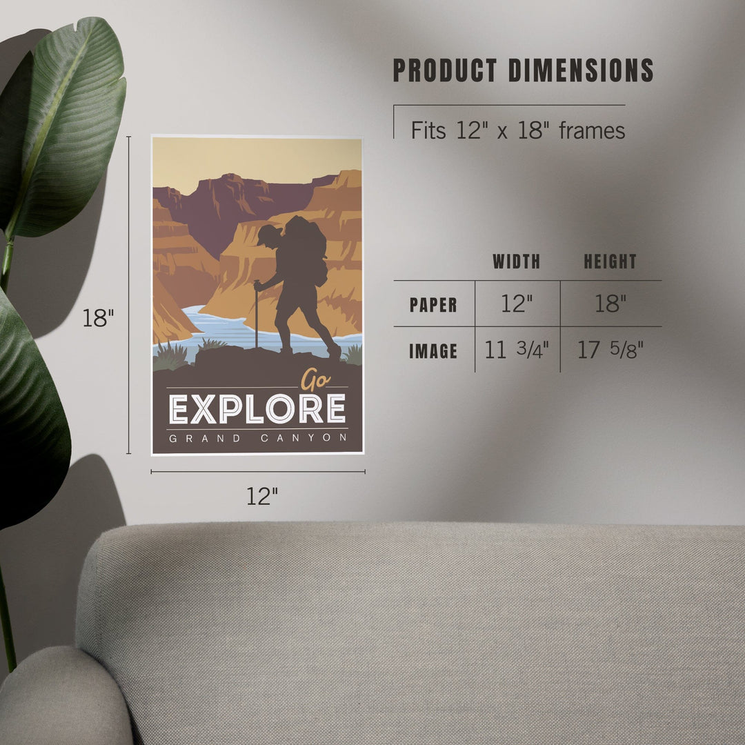 Grand Canyon National Park, Arizona, Go Explore, Backpacker, Vector Style, Art & Giclee Prints Art Lantern Press 